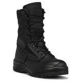Black tactical boot with lace-up design on a white background