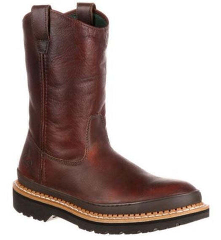 Georgia Giant Men’s Boots 11" Wellington Steel Toe Pull On Leather Brown G4374
