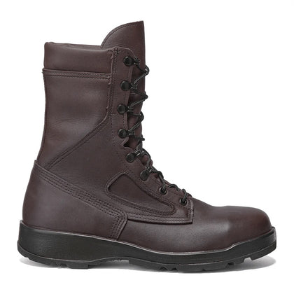 Belleville brown leather boot with black sole on a white background side view